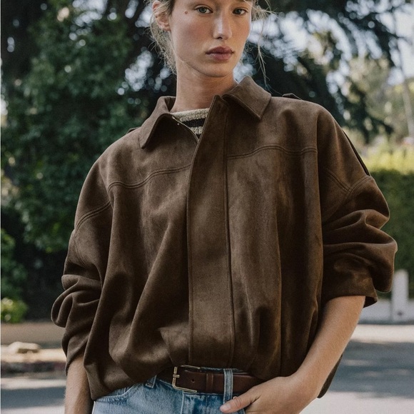 🦋 ZARA VIRAL 🦋  BLOGGERS FAVORITE 🦋 NWT ZARA FAUX SUEDE BOMBER JACKET - Picture 6 of 12